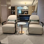 Round Light Stone-Top Sofa Side Table with Rose Gold Pedestal and Hexagonal Metal Base